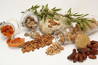 food, healthy, dried fruits, nuts, nut, almonds, dates, dried apricots