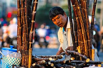 street, sugarcane, vendor, people, outside, food, drink