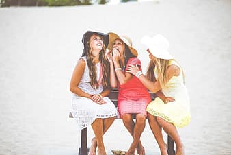 people, girls, happy, laugh, smile, friends, dress, hat, summer, vacation, beach